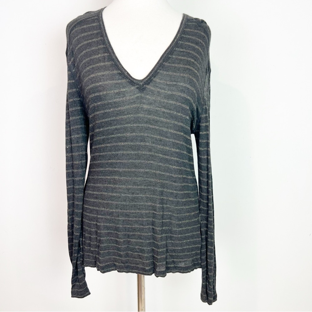 Rails Gray With Metallic Bronze Stripe V-Neck Lon… - image 7